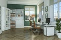 Modern white home office interior design 3d Rendering