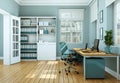 Modern white home office interior design 3d Rendering Royalty Free Stock Photo