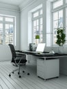 Modern white home office interior design 3d Rendering