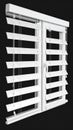 Modern White Horizontal Window Blinds Partially Opened Against a Black Background Royalty Free Stock Photo