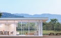 Modern white house with lake view 3d rendering image