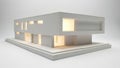 Modern white house model with warm interior light. Royalty Free Stock Photo
