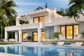 Modern white house with swimming pool Royalty Free Stock Photo