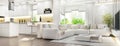 Modern white interior with white kitchen Royalty Free Stock Photo