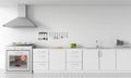 Modern white kitchen countertop with gas stove for mockup, 3D rendering Royalty Free Stock Photo