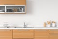 Modern white kitchen countertop with sink, 3D rendering Royalty Free Stock Photo