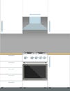 Modern white kitchen furniture and gas stove. Vector illustration in flat style.