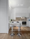 modern white kitchen interior with wood floor Royalty Free Stock Photo