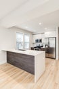 Modern white kitchen with wood floors. Royalty Free Stock Photo