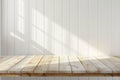 modern white kitchen with wooden light empty table top