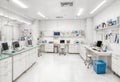 Modern White Laboratory Interior Design with Workstations and Equipment for Science Research Royalty Free Stock Photo