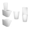 Modern white lavatory bowl set, opened and closed position