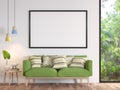 Modern white living room with blank frame 3d render image Royalty Free Stock Photo