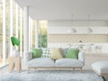 Modern white living room and dining room 3d rendering image Royalty Free Stock Photo