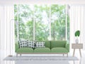 Modern white living room with green sofa 3d rendering image Royalty Free Stock Photo