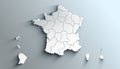 Modern White Map of France with Regions With Shadow