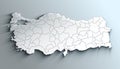 Modern White Map of Turkey with Provinces With Shadow