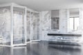 Modern white marble bathroom corner with sink and shower Royalty Free Stock Photo