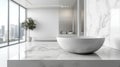 Modern white marble bathroom sink with city view Royalty Free Stock Photo