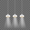 Modern white metallic lamp-shade electric illumination set. Loft ceiling lights isolated on the transparent background Royalty Free Stock Photo