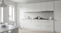 Modern White Minimalist Kitchen Interior Design Royalty Free Stock Photo