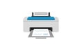 Modern white multifunction printer on desk with paper tray open showing blank sheets ready for printing or scanning tasks Royalty Free Stock Photo