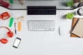 Modern White office desk table with computer,smart phone