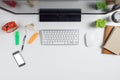 Modern White office desk table with computer,smart phone Royalty Free Stock Photo