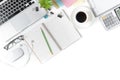 White office desk table with laptop and other supplies Royalty Free Stock Photo