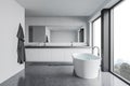 Modern white panoramic bathroom interior Royalty Free Stock Photo