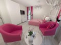 Modern white and pink bedroom