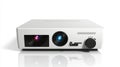Modern White Projector with Sleek Design and Bright LEDs A modern white projector with a sleek design and two bright LEDs for Royalty Free Stock Photo