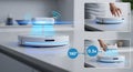 showcasing a larmora robotic vacuum cleaner with advanced features, including a lidar sensor and smart home integration capabiliti Royalty Free Stock Photo