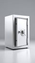 Modern white safe with its door ajar, featuring a metallic combination lock for security Royalty Free Stock Photo
