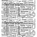 Modern white seamless background with feminism concept words.