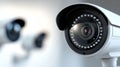Modern white security camera system with a detailed lens showing many small active lights and a green indicator Royalty Free Stock Photo