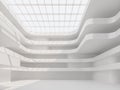 Modern white space building hall interior with skylight roof 3d render