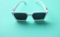 Top view Modern white sunglasses fashion on pastel green background.
