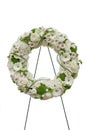 Modern White Sympathy Funeral Flower Wreath Form Tribute Made by a Florist in a Flower Shop Royalty Free Stock Photo