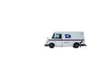 Modern white usps mail delivery van parked on a plain background Royalty Free Stock Photo