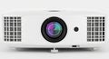 Modern White Video Projector with Large Lens and Speaker Grilles on White Background digital Royalty Free Stock Photo