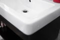 Modern white wash basin sink. Counter bathroom interior contemporary. Luxury and stylish design bathroom with a concrete Royalty Free Stock Photo
