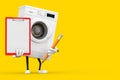 Modern White Washing Machine Character Mascot with with Red Plastic Clipboard, Paper and Pencil. 3d Rendering Royalty Free Stock Photo