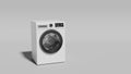 Modern white washing machine with a front load design, digital display, and control panel, white background. 3d render Royalty Free Stock Photo