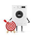 Modern White Washing Machine Mascot Character with Archery Target and Dart in Center. 3d Rendering