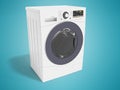Modern white washing machine for washing clothes 3d rendering on Royalty Free Stock Photo