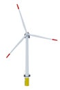 Modern white wind turbine with red tips on blades