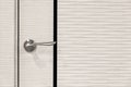 Modern white wooden door with abstract light patterns close-up, metal door handle Royalty Free Stock Photo