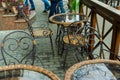 Modern wicker gourmet chairs in an outdoor cafe Royalty Free Stock Photo