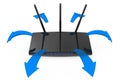 Modern WiFi Router with Glowing Blue Signal Arrows. 3d Rendering